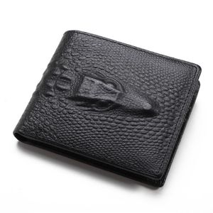 Высококачественный модный короткий кошелек бифлок 3D Crocodile Skin Черные коричневые мужчины подлинные кожаные дизайнерские кошельки229S 284i