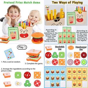 Kök spelar mat barns kök snabb leksakssimulering franska pommes frites burger sands låtsas spel matchande montessori trä d240527