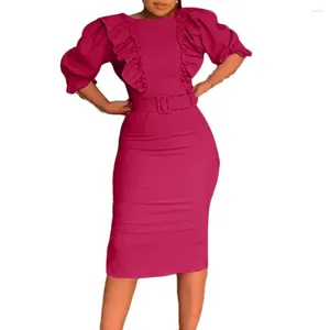 カジュアルドレスプラスサイズエレガントな女性秋のベルトティアレッドパッチワークドレスファッション3分の1スリーブオフィスレディ服