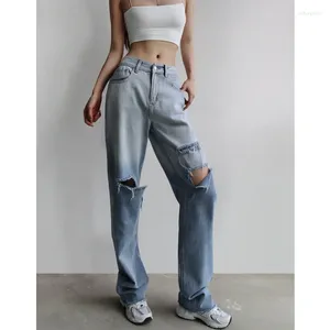 Kvinnors jeans TVVovvinsexy Hole Gradient rak vår Autumn Fashion Street Style Hög midja Löst tunna kvinnokläder 59yn