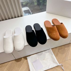 minimalism the row slippers Sandal slides Round head suede Flat Vacation Beach shoes Luxury designer slippers for womens Moccasins lady Factory footwear