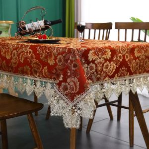 American Red Lace Drablecols Jacquard Wedding Tea Coffee Dining Round Table Cover Kitchen Party Christmas Home Decoration