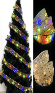 Jul LED -lampor Bronzing Double Ribbon String Light Xmas Ornament Party Tree Decoration Pendant4906549