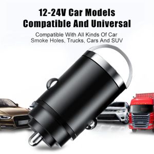 Mini Metal USB C Car Charger Adapter Fast Charging PD & QC3.0 Dual Port Type C Invisible Car Cigarette Lighter 100W USB Charger