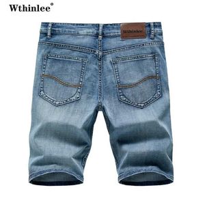 Męskie spodenki letnie spodnie dżinsowe spodnie elastyczne ciemnoniebieskie modne design dżinsy ultra-cienkie szorty męskie S2452411