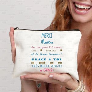 Cosmetic Bags Makeup Pouch Travel Toiletry Organizer Teacher's Day Graduation Gift Super Atsem Merci Maitresse Print Bag Women
