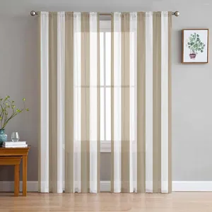 Curtain Striped Brown Geometric Sheer Curtains For Living Room Decoration Window Kitchen Tulle Voile Organza