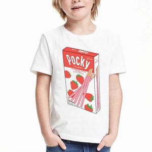 T-shirty T-shirt chłopiec T-shirt Śliczne truskawkowe mleko dziecięce koszulka kreskówka T-shirt Cavai Childrens Top Girl T-shirt Childrens Ubranie D240525