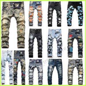 Designer europeu Jean Hombre Mens calça Bordado de bicicleta Ripped for Trend Cotton Fashion Jeans Men Cargo Pants Black Hip