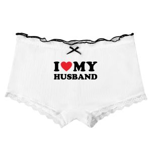 Jag älskar min man sexiga trosor båge underkläder för kvinnor spetsar vita pojkor bekväma härliga hem trosor kvinnor shorts trosor