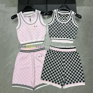 Fashion Checkered Short Pants Women U Neck Tank Top Summer Casual Style Outfit Letters Embroidered Vest