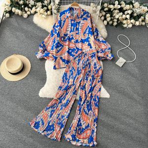 Home Clothing Loungewear Women Floral Casual Elegant 2 Pieces Set Loose Shirts Tops Wide Leg Pant Pajamas Suit Female Fashion Vintage