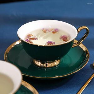 Tassen Untertassen grüne Keramik kreative Tasse und Untertasse Porzellan Einfache Tee Sets Zimmer Kaffee Tazas Para Cafe Küchenware