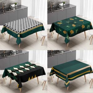 Lightweight and Stylish Emerald Green Emerald Gold Geometric Tablecloth Rectangular Coffee Table Dining Table Hotel Table Cover