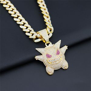 HIP HOP necklace encrusted with diamond personality quirky elf demon monster pendant jewelry Hip Hop men and women