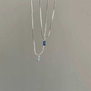 Hänge halsband fyrkantig blå kristall hänge halsband lämplig för kvinnor bländande silver rostfritt stål halsband orm kedje halsband smycken gåva s24525