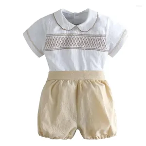Bekleidungssets 2024 Kinderset für Kinder Jungen Kinder Baby handgefertigtes Schmiede Hemd einfache Shorts Boy Elegant Boutique Outfits Kleidung