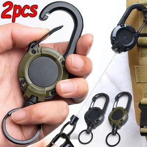 12pcs Heavy Duty Retractable Pull Badges ID Reel Carabiner Key Chain Steel Wire Rope Buckle Holder Outdoor Keychain Tools 240523