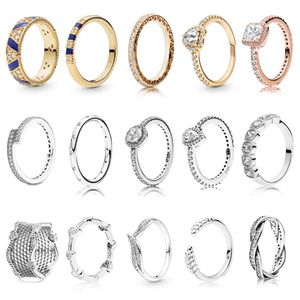 Pendanthalsband 2024 Classic Ring Minimst Ring med Diamond Multi Loop Knot Rose Gold Silver Gold Blue Diamond Moon Ring T240524