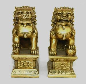 Figurine decorative in bronzo cinese Brass Guardian Foo Fu Dog Phylactery Door Lion Coppia Statua 6.5 