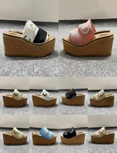 Woody Platform Women Mules Canvas Web Sandals Lady Slippers Luxury Designer Ladies Lettering Fabric Leather Mule Sandal Tjock Bott5355211