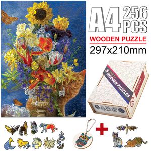 Pretty Wood Animal Jigsaw Puzzle Ljukt färgstark DIY -hantverk Intressanta familjeutbildningsinteraktiva spel för vuxna barn