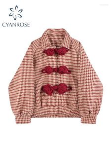 Women's Jackets Tweed Jacket Loose Chinese Style Vintage Sweet Trendy Female Lapel Single Breasted Lantern Sleeve Coat Spring Uhovg