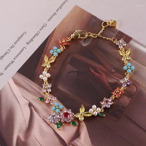 Link Bracelets European And American Jewelry Sweet Forest Sparkling Color Beautiful Flowers Butterfly Pearl Fresh Fashion Bracelet