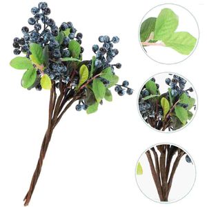 Dekorativa blommor 5st Artificial Blue Table Decor Picks Floral Berry Stems Green Leaves Spray Twig
