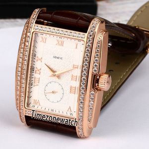 Новый Gondolo 5124J-001 Розовый золотой корпус алмаз Безунит Белый циферблат Автоматические мужские мужские часы коричневые кожа
