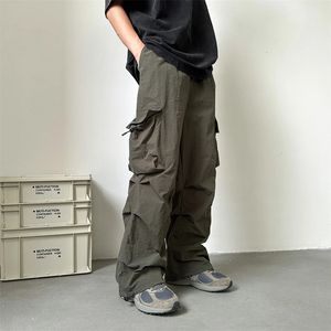 Summer Thin Pants Men Fashion Pocket Cargo Pants Men Japanese Streetwear Hip-hop Loose Straight Pants Mens Oversized Trousers 240524