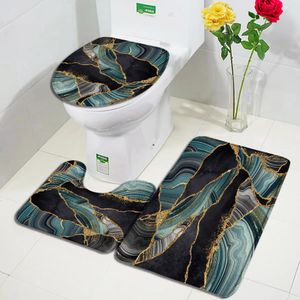 Аннотация Blue Marble Bath Mats 3pcs Set Creative Gold Line Geometric Flannel Flannel Carpet Decor Decur коврик для туалетной крышки без скольжения