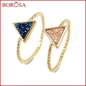 Anelli a grappolo Borosa 10pcs Gold Triangle Raingow Rainbow Drusy Agate miscelate in titanio Multi-color Druzy Anello di cornice Donne Gioielli ZG0290