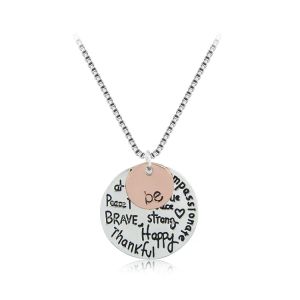 Two Tone Be Graffiti Friend Brave Happy Strong Thankfull Lettering Charm Round Pendant Necklaces For womens Fashion Jewelry ZZ