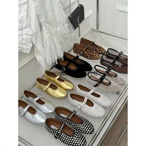 Aliai Shoes Ballet Flats Designer Dression Round Voe Rhinestone Leather Prochle Bluckle Shoes Shoes Mare Mary Jane