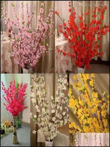 Dekorativa blommor kransar 65 cm lång konstgjord körsbärsfjäder plommon persika blommor gren Silkträd för bröllop PA6565883