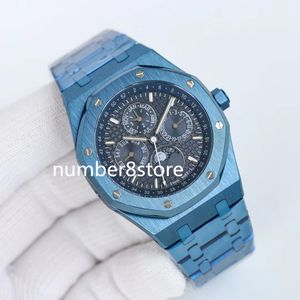 영구 달력 26579 Blue Mens Watch Cal.5134 자동 기계식 손목 시계 28800 VPH 스테인레스 스틸 럭셔리 시계 사파이어 크리스탈