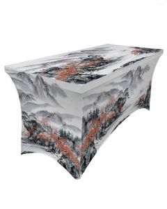 Salia de mesa Pintura de tinta em estilo chinês Paisagem paisagem elástica capa de casamento de cozinha toalha de mesa de jantar