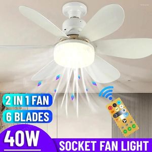 Taklampor 2 i 1 Socket Fan Light 6 Blades fläktar med LED 3 växel justerbar dimbar timing för uteplats kaféer