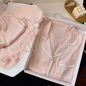 Roupas domésticas mulheres relaxadas terno fit de renda elegante pijamas de verão feminino com blusa de manga curta para relaxamento das mulheres