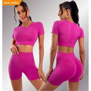 Lu Align Runng Short Sleeve Cro-Border Seamle Suit Fie Yoga Short Set in Eure and America