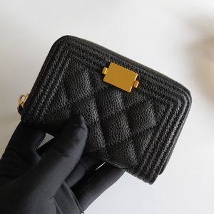 Woman Luxury Wallets Cowhide Credit Card Female Caviar Purses Genuine Leather Card Holder Fashion Small Zipper Short Coin Purse 237e