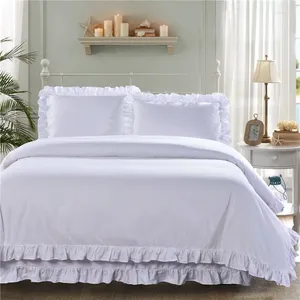 寝具セット韓国ファッションブリーフピュアコットンロータスリーフエッジホワイトシート枕カバー4PCS 1.5/1.8/2.0mベッド