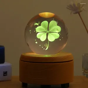 Estatuetas decorativas Crystal Ball Bluetooth Luminous Music Box Wooden Groting Birthday Birthday Christmas Presente para meninos e meninas