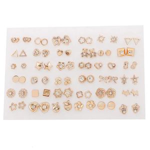 36PairsSet Gold Color Earrings Mixed Styles Flower Geometric Heart Star Plastic Stud Set For Women Jewelry 240511