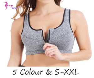 Sexywg Yoga Women Zipper Push Up Sports Bras Vest Underwear stötsäker andningsbar gym fitness Athletic Running BH Sport Tops9570041