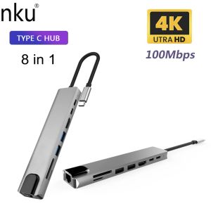 NKU USB C Dock Type-C Thunderbolt 3–4K HDMI-совместимого TFSD USB RJ45 Ethernet LAN PD Зарядка 8-портового концентратора для MacBook