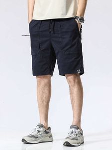 Summer Zip Pockets last Män 2022 Ny solid bomullsdragning Elastisk midja Casual Short Manlig rak strandshorts