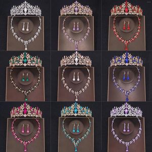 Headpieces 3pcs/set Crystal Bridal Tiara And Crown Earrings Necklace Jewelry Set For Women Princess Girls Jeweled Wedding Bride