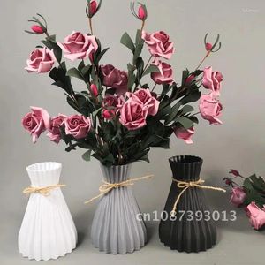Vazolar Hoş Rattan Dokuma Saf Renk Çiçek Vazo İskandinav Stili Plastik Mikro Peyzaj Ev Dekorasyonu